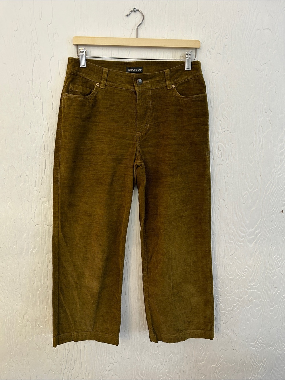 TOAD & CO Karuna Cord Wide Leg Pants Size 6 Dark Olive Green Crop SustainableEco